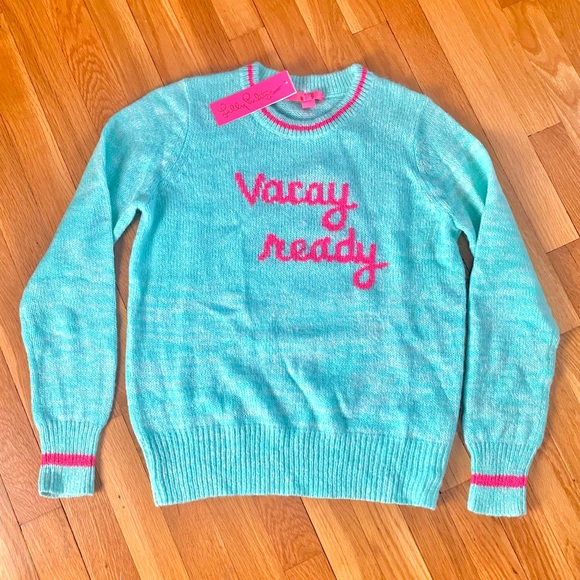 Lilly Pulitzer Sweaters - Lilly Pulitzer NWT Women’s M Rollins Sweater Surf Blue Vacay Ready Intarsia